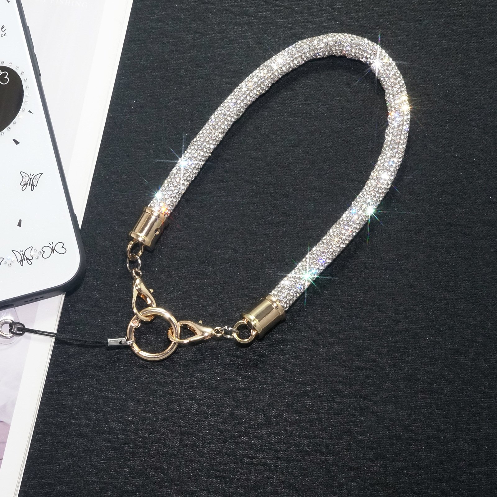 11mm Thick Glitter Full Diamond Mobile Phone Lanyard Women's Luxury Short Wrist Phone Case Universal bracelet chain cord rope