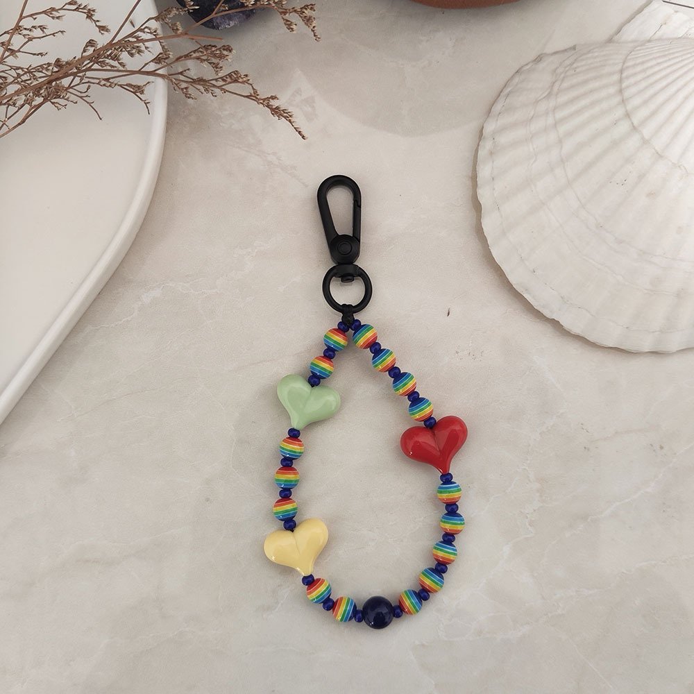 Handmade Fashion Long Women Phone Lanyard Decoration Pearl Rainbow Color Beads Cell Phone Chain Strap Bracelet Keychain
