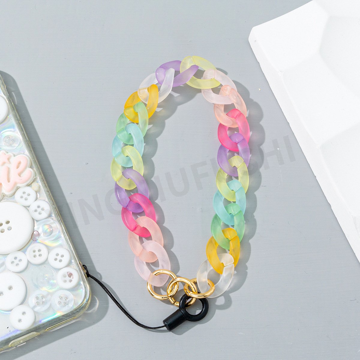 Candy Color Acrylic Resin Big Link Chain Wrist Mobile Phone Lanyard Anti-lost Key Strap Cellphone Charm