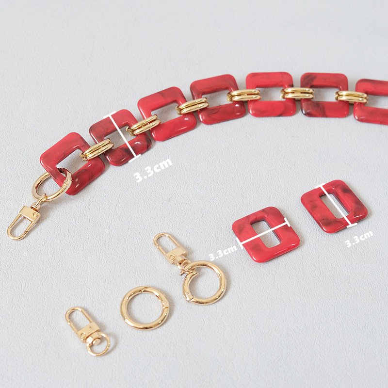Vintage Acrylic Square Phone Case Chain Gold Metal Handmade Detachable Women Bag Mobile Phone Lanyard Hanging Strap 70cm