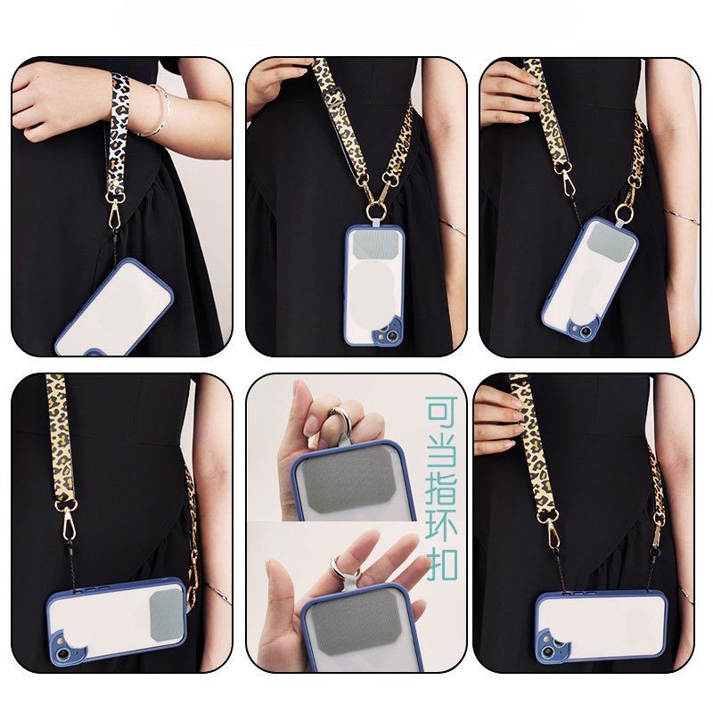 Hot Selling Universal Crossbody Cell Phone Lanyard Leopard Print Mobile Phone Straps with Tether Patch