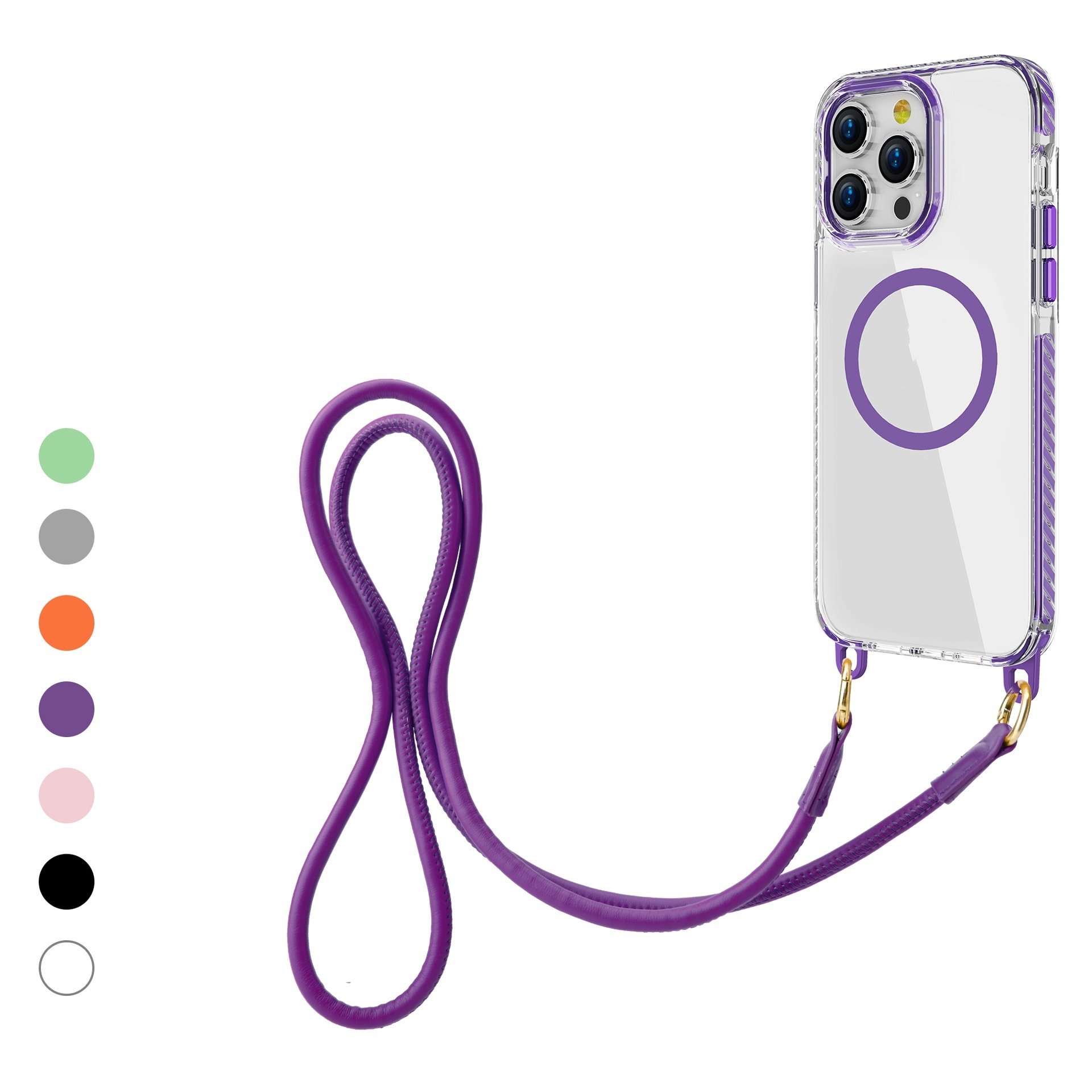 Luxury Hard PC Designer Back Cover Clear Crossbody Phone Strap Case With Magnetic For IPhone 13 14 15 Pro Max