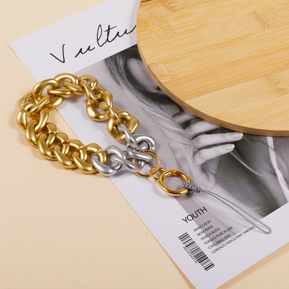 Hot custom fashion exquisite square acrylic mobile phone wrist strap accessories sport punk gold plating metal button for men