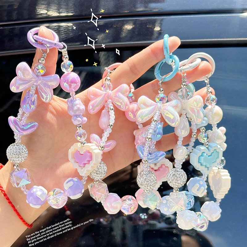 New little Fairy beaded mobile phone chain Building blocks Love key chain accessories bag hanging decoration mobile phone chain