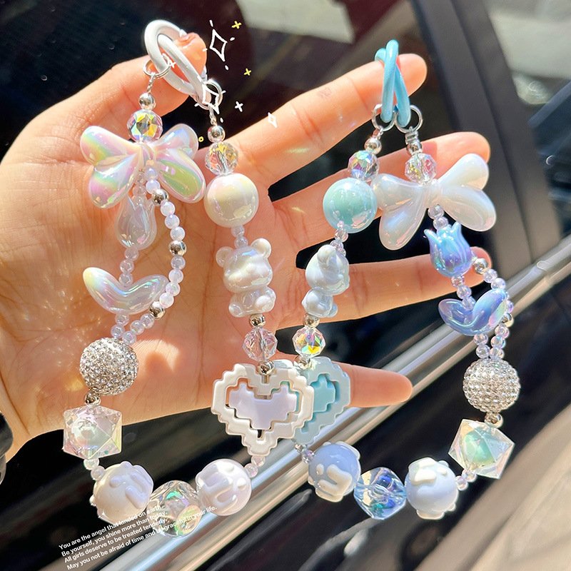 New little Fairy beaded mobile phone chain Building blocks Love key chain accessories bag hanging decoration mobile phone chain