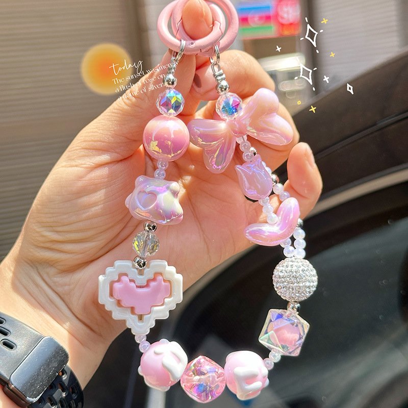 New little Fairy beaded mobile phone chain Building blocks Love key chain accessories bag hanging decoration mobile phone chain