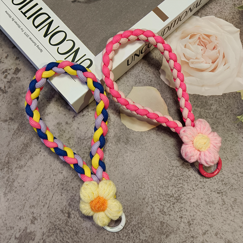 Mobile phone lanyard, wrist strap, short, sturdy, durable, simple, and thick lanyard, 18cm Flower Keychain Hanging Rope
