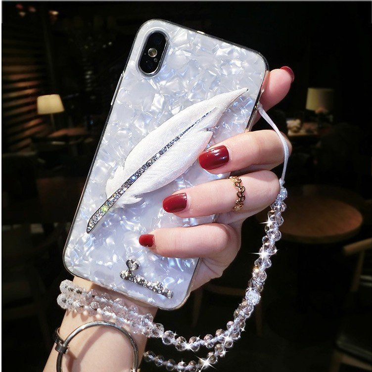 Girls Women Cute With Rope Feather Glitter Phone Cover For iPhone 11 Pro X XS Max, For iPhone 12 Phone Case