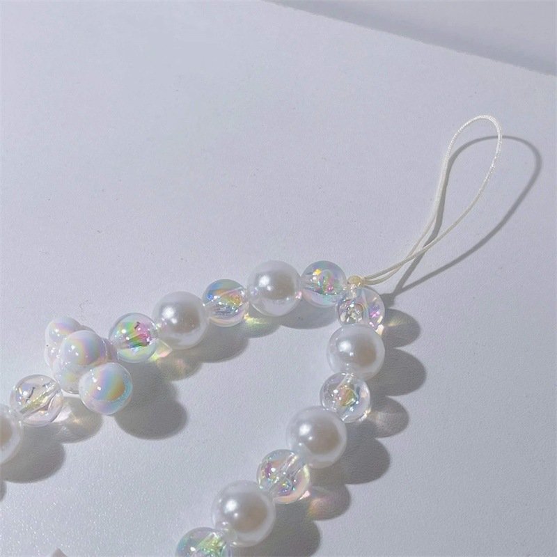 REWIN Cute Rabbit Acrylic Pearl Beads Mobile Phone Key Chain Charm for Girls' Smartphone Case Decor