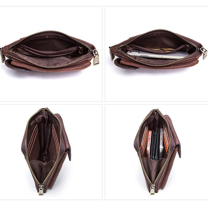 Adjustable Strap Genuine Cowhide Leather Waist Mobile Phone Bag Functional Shoulder Bag Men Cell Phone Sling Bag MB115