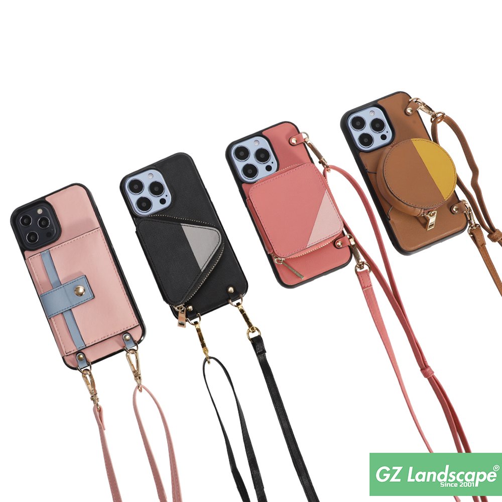 Fashion custom pu leather mobile phone cover card holder luxury crossbody phone case wallet with strap for iphone 15 16