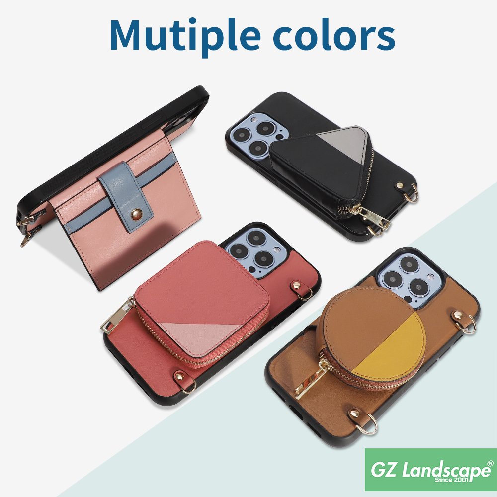 Fashion custom pu leather mobile phone cover card holder luxury crossbody phone case wallet with strap for iphone 15 16
