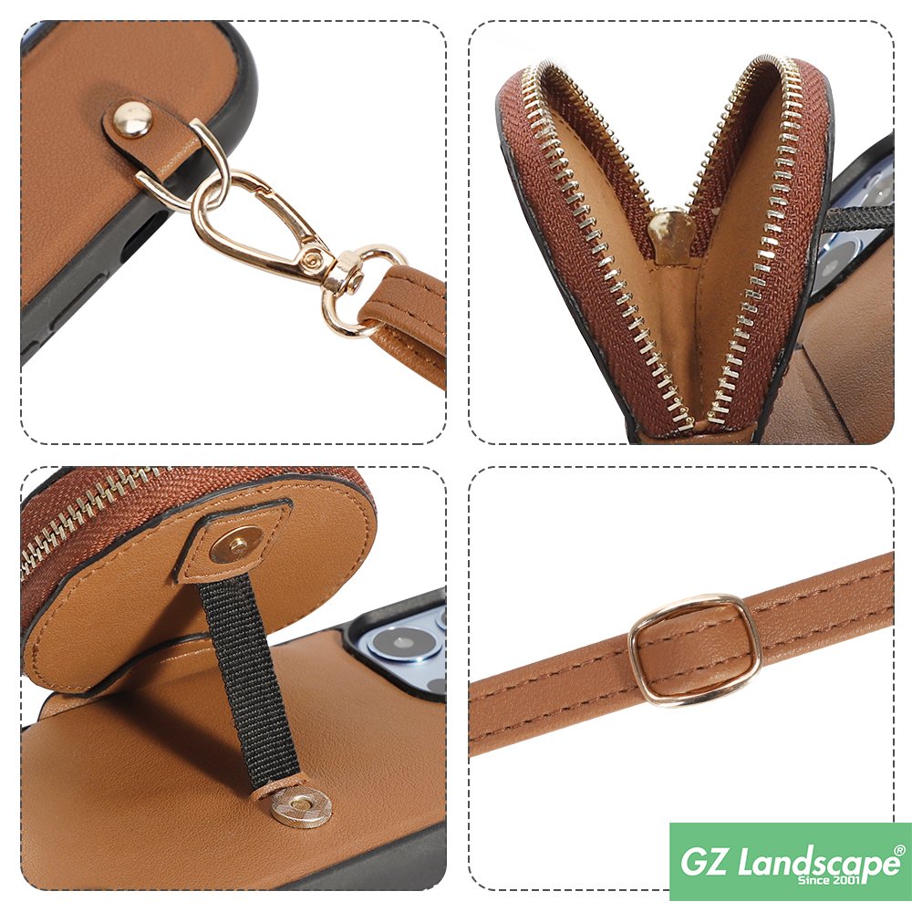 Fashion custom pu leather mobile phone cover card holder luxury crossbody phone case wallet with strap for iphone 15 16