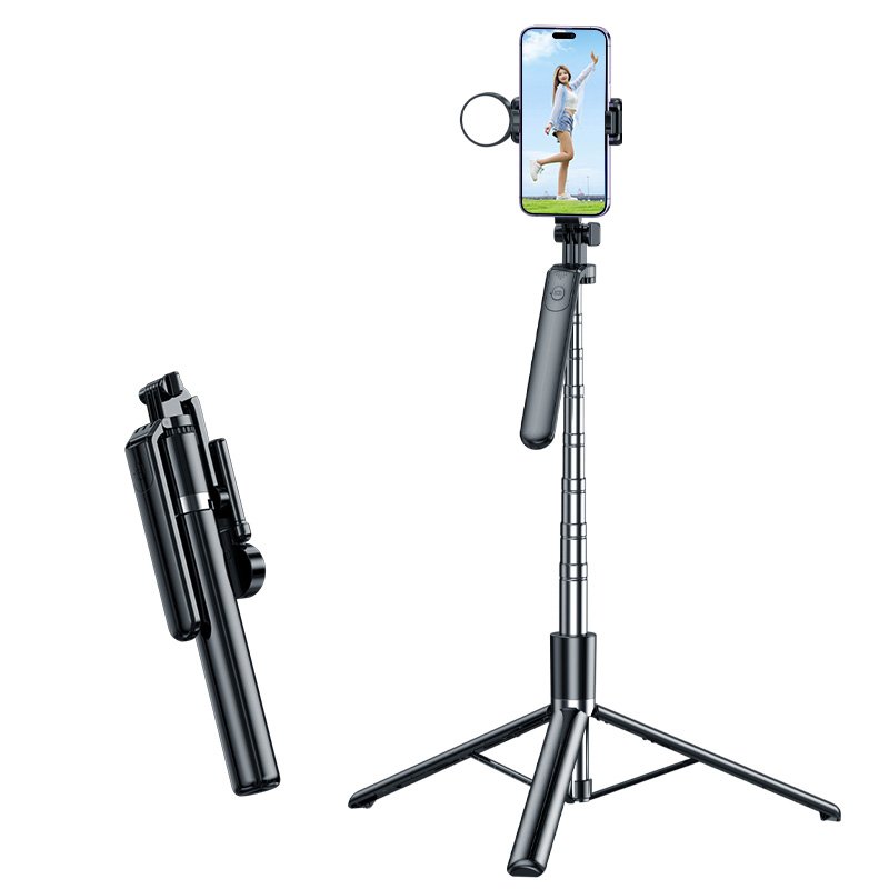 175cm Retractable Wireless Remote Control Selfie Stick with Flexible Lights Live Tripod Mobile Phone Selfie Sticks Strap