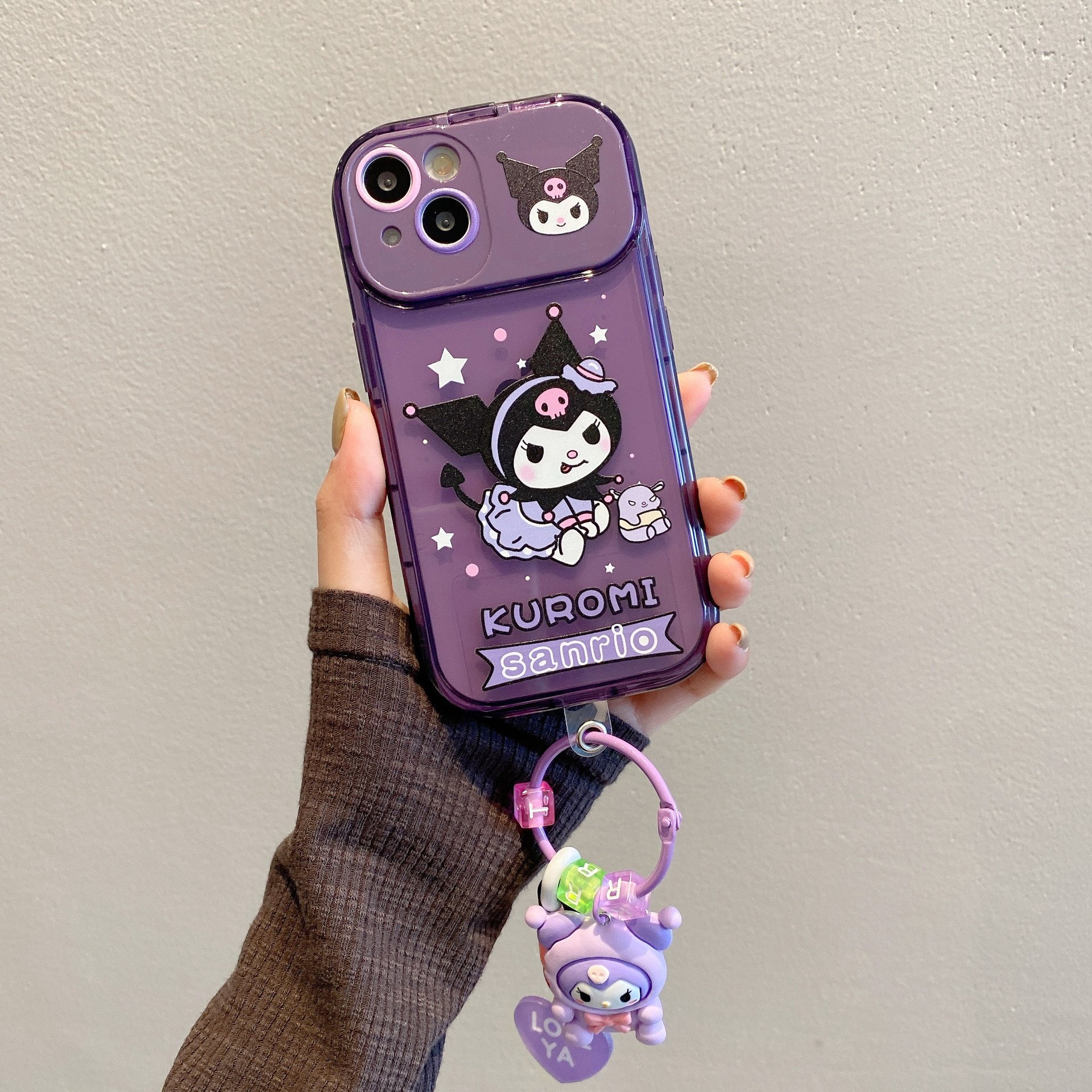 Cartoon Kulomi Mirror holder Silicone Mobile Phone Case For iPhone 15 14 13 12 11 Pro max Stand Cute chain Shockproof Back Cover