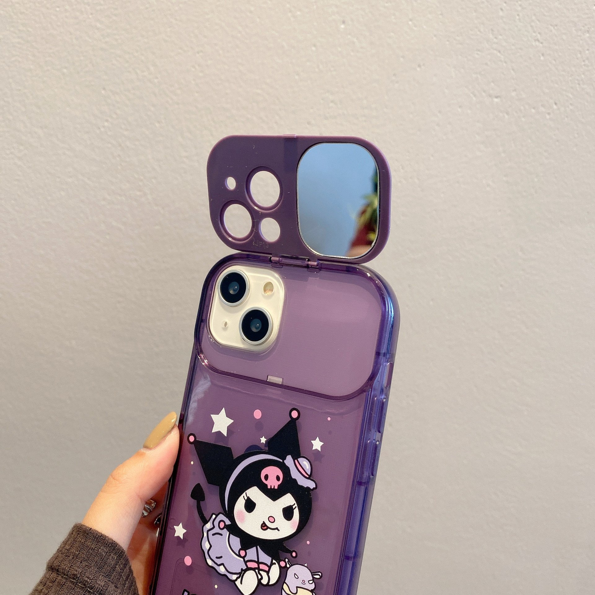 Cartoon Kulomi Mirror holder Silicone Mobile Phone Case For iPhone 15 14 13 12 11 Pro max Stand Cute chain Shockproof Back Cover