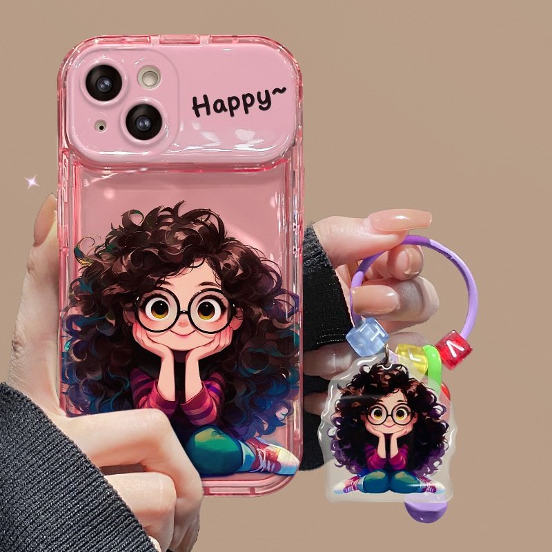 Cartoon Girls Mirror Silicone Mobile Phone Case For iPhone 16 15 14 13 12 11 Pro max Stand Cute Hello girl Shockproof Back Cover
