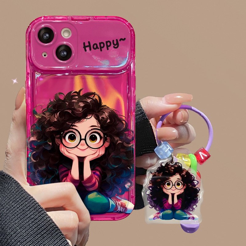 Cartoon Girls Mirror Silicone Mobile Phone Case For iPhone 16 15 14 13 12 11 Pro max Stand Cute Hello girl Shockproof Back Cover