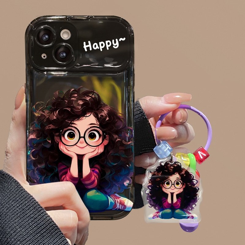 Cartoon Girls Mirror Silicone Mobile Phone Case For iPhone 16 15 14 13 12 11 Pro max Stand Cute Hello girl Shockproof Back Cover