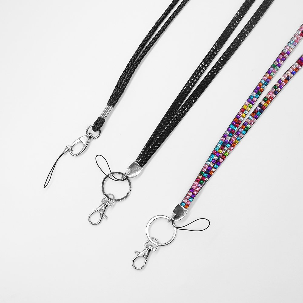 Retractable Mobile Phone Hanging Rope Rhinestone Crystal Lanyard Keychain Necklace ID Badge Phone Antitheft Holder For CellPhone
