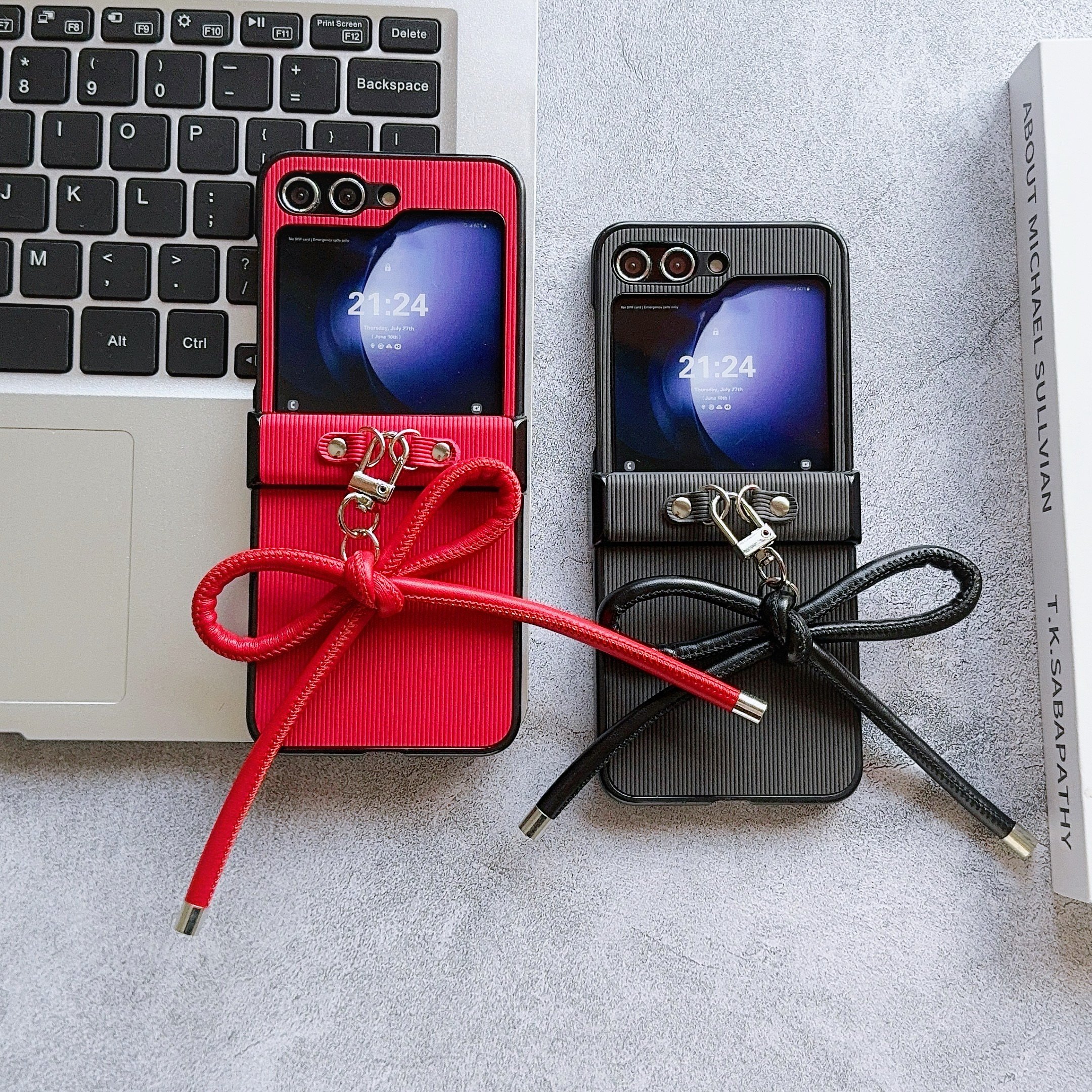 2024 New Fashion Mobile Phone Cases with Leather Bow for Samsung Galaxy Z Flip 6 5 4 3 vivo XFlip