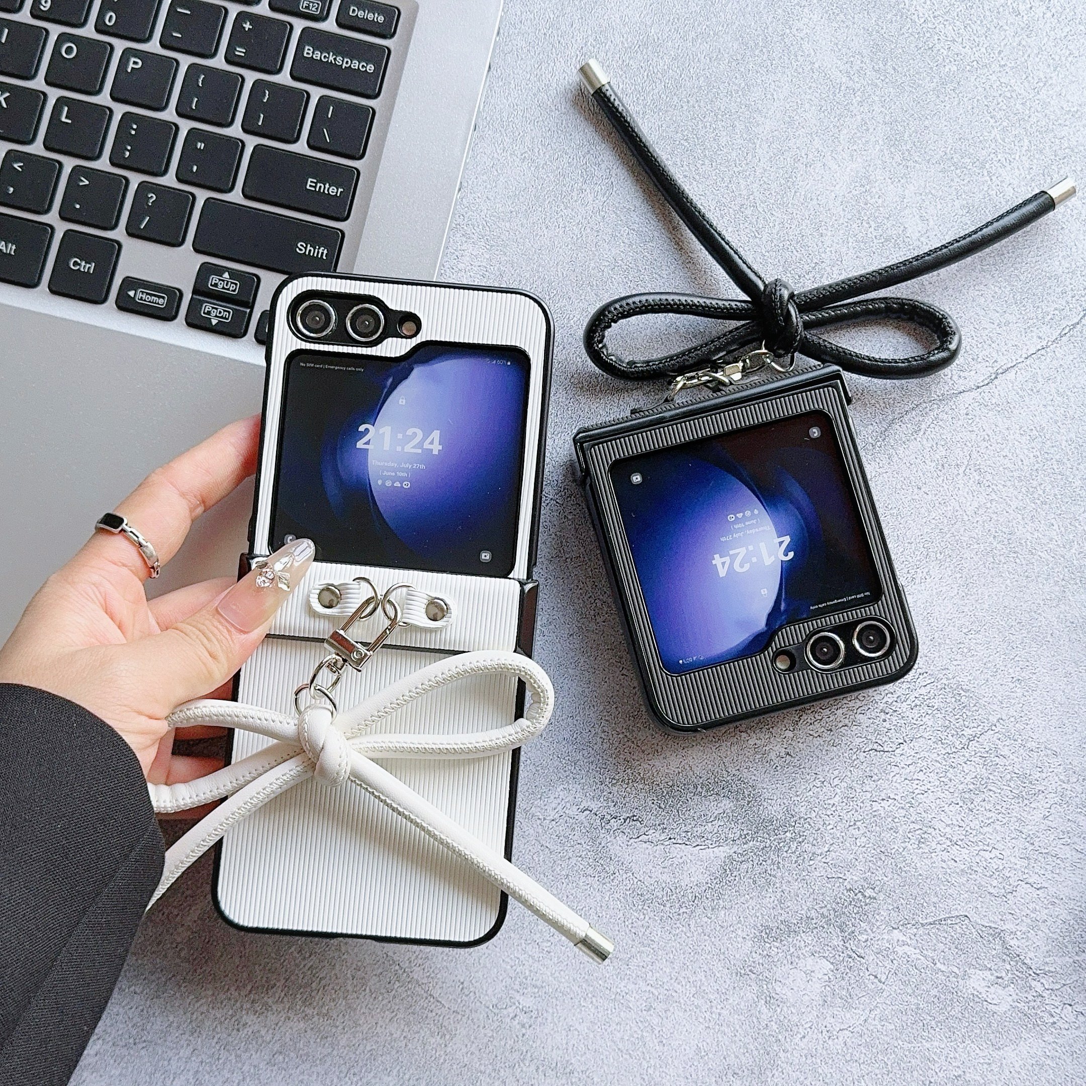 2024 New Fashion Mobile Phone Cases with Leather Bow for Samsung Galaxy Z Flip 6 5 4 3 vivo XFlip