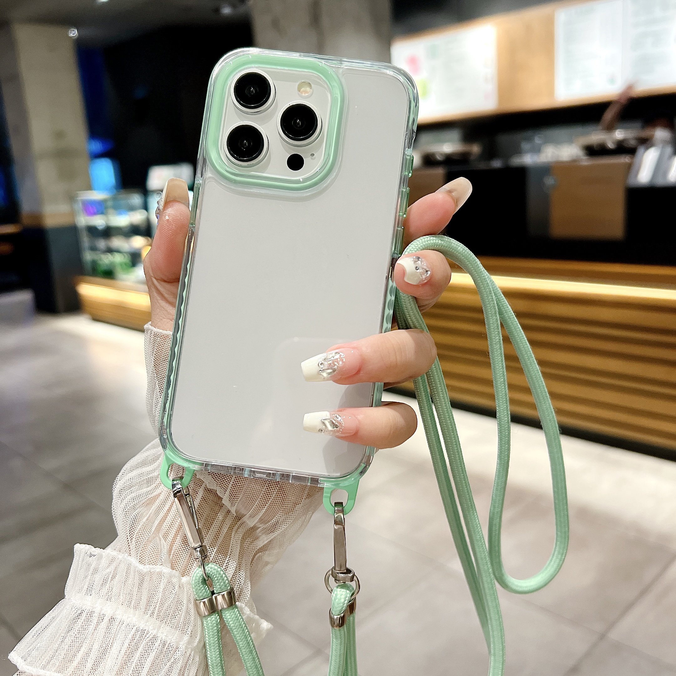 Tpu Silicone Cross Body Necklace Case Cover For Samsung S21 Ultra Case, Silicone Shock Proof Case For Iphone 14 13 12 11 Xr Xs M