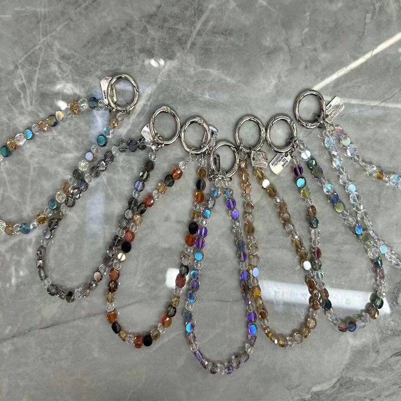 Colorful Crystal Keychain for Women Mobile Phone Daily Chain Jewelry Girls Bag Accessories Sparkle cellphone Case wrist strap