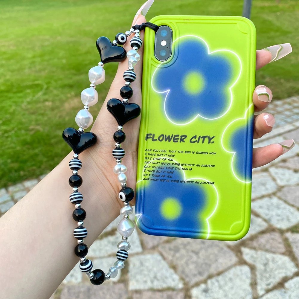 Colorful Heart Acrylic Beaded Phone Chains Striped Beads Cell Phone Charm Lanyard Rope for Mobile Telephone Strap Van Daisy
