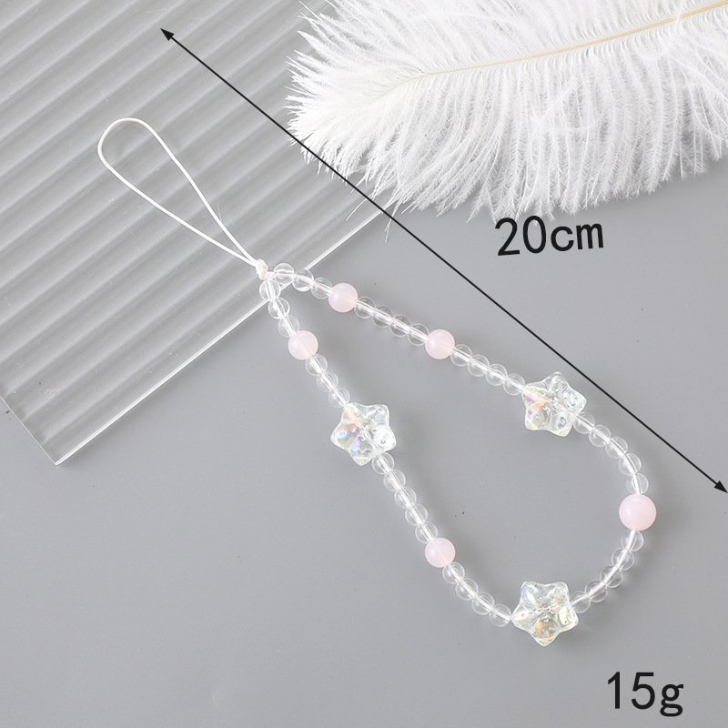 Customize Butterfly Crystal Mobile Phone Case Chain Glass Pearl Beaded Bow Silver Love Heart Pendant Laser Star Lanyard Strap