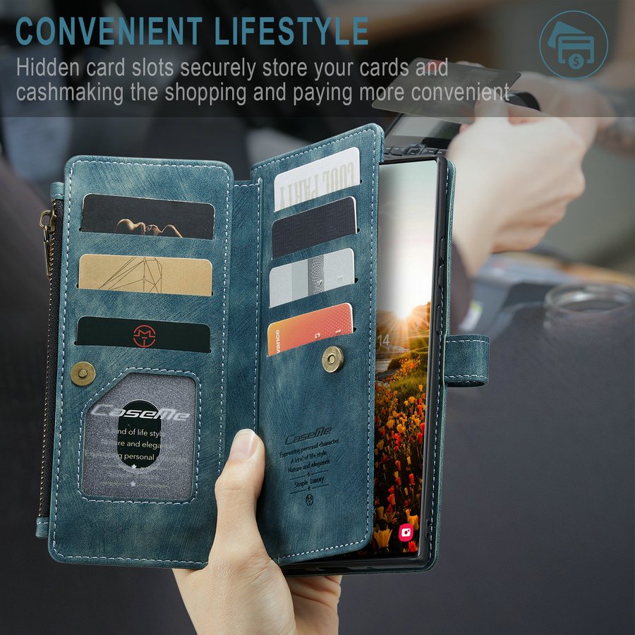 CaseMe For iPhone 15 Pro Max Case Luxury Retro Leather Wallet Flip Cover Mobile Phone Cases for Z Fold 6 Bags With Card Holder