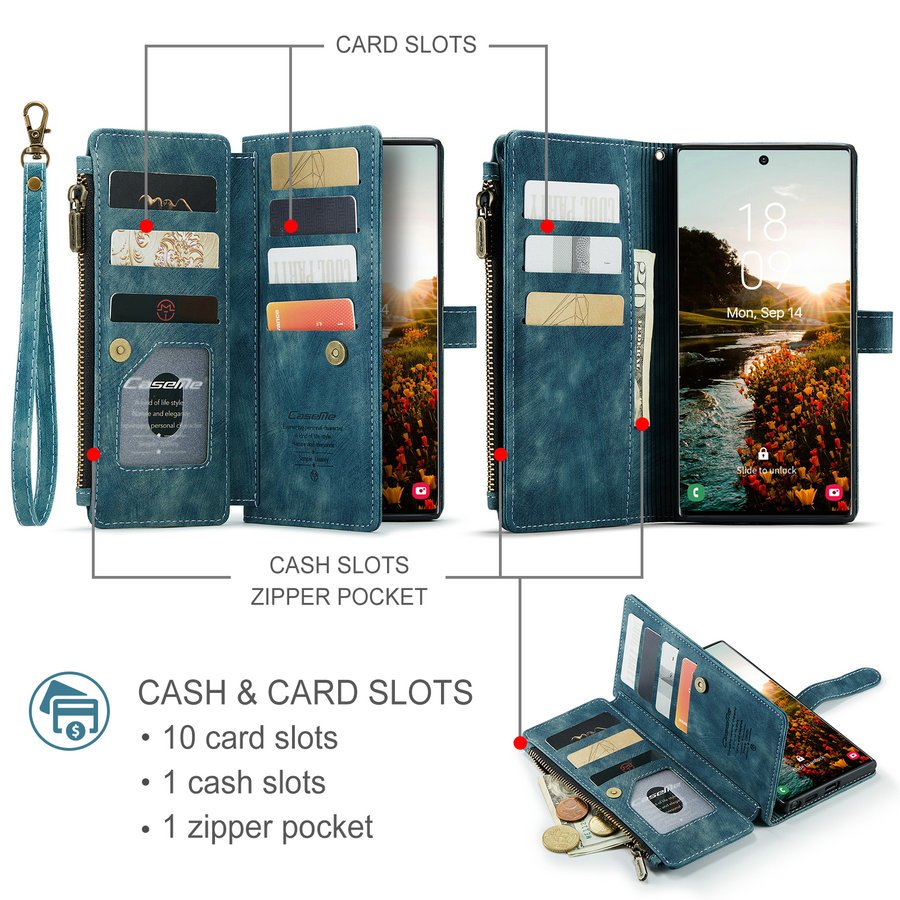 CaseMe For iPhone 15 Pro Max Case Luxury Retro Leather Wallet Flip Cover Mobile Phone Cases for Z Fold 6 Bags With Card Holder