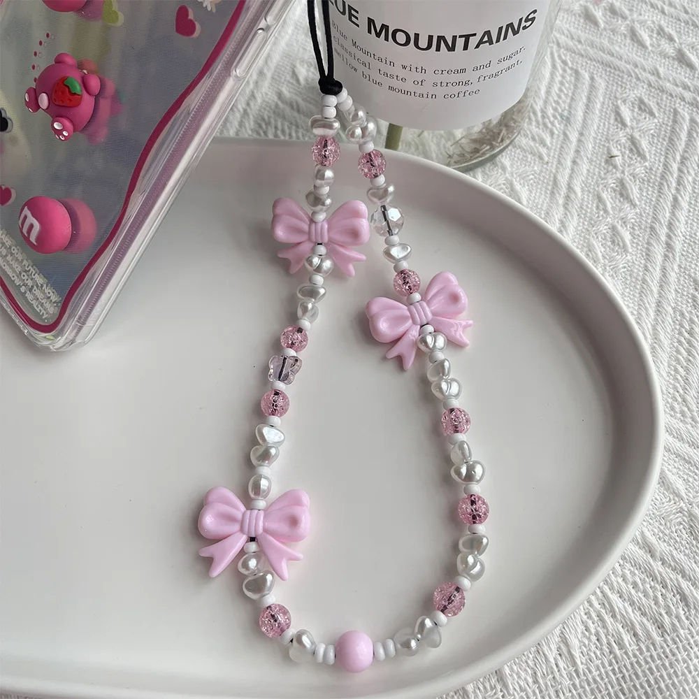 KKBEAD New Design Crystal Bowknot Mobile Phone Anti Theft Chain Strap Lanyard Crystal Beads Mobile Phone Chain