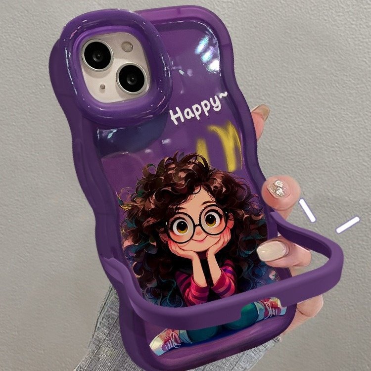 Cartoon Girls Stand Silicone Mobile Phone Case For iPhone 16 15 14 13 12 11 Pro max holder Cute Hello girl Shockproof Back Cover