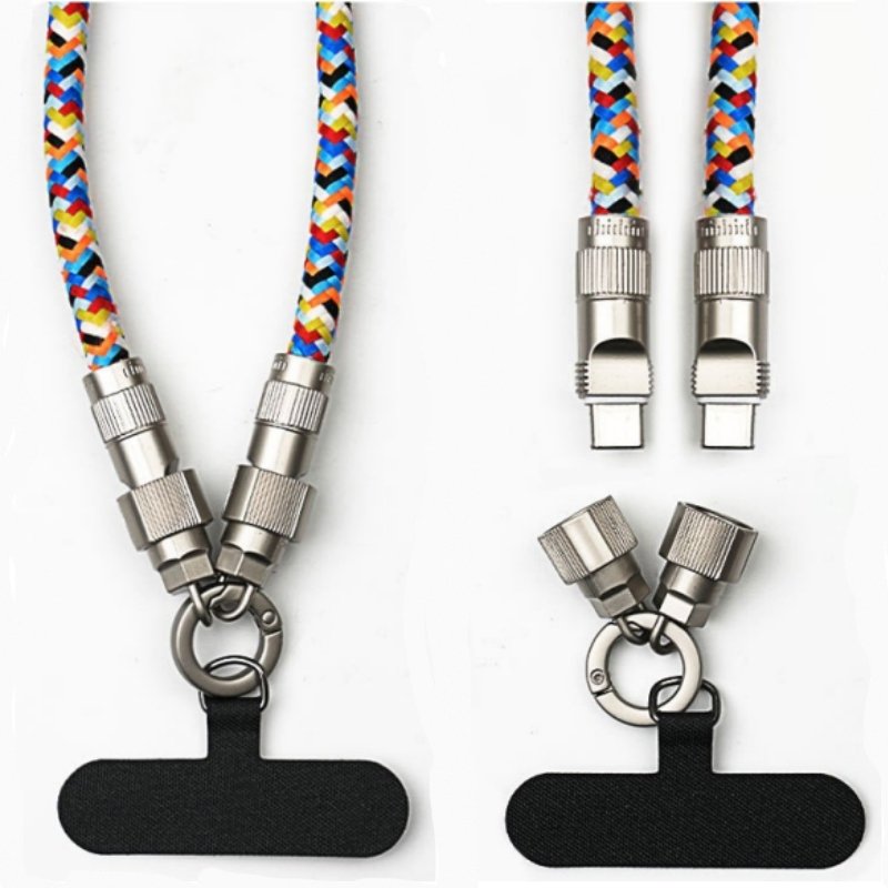 Portable Outdoor Knitting Neck Shoulder Strap Lanyard PD 60W USB Cable Type-c Charging Cables for iphone