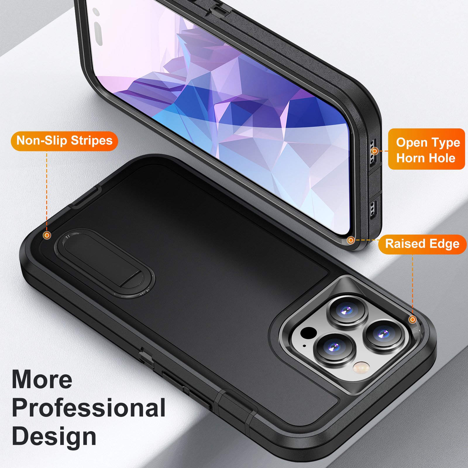 3 in 1 Phone Case with Front Protector for iPhone 16 Heavy Duty Armor Mobile Case for iPhone 14 15 Pro Shockproof Stand Cover