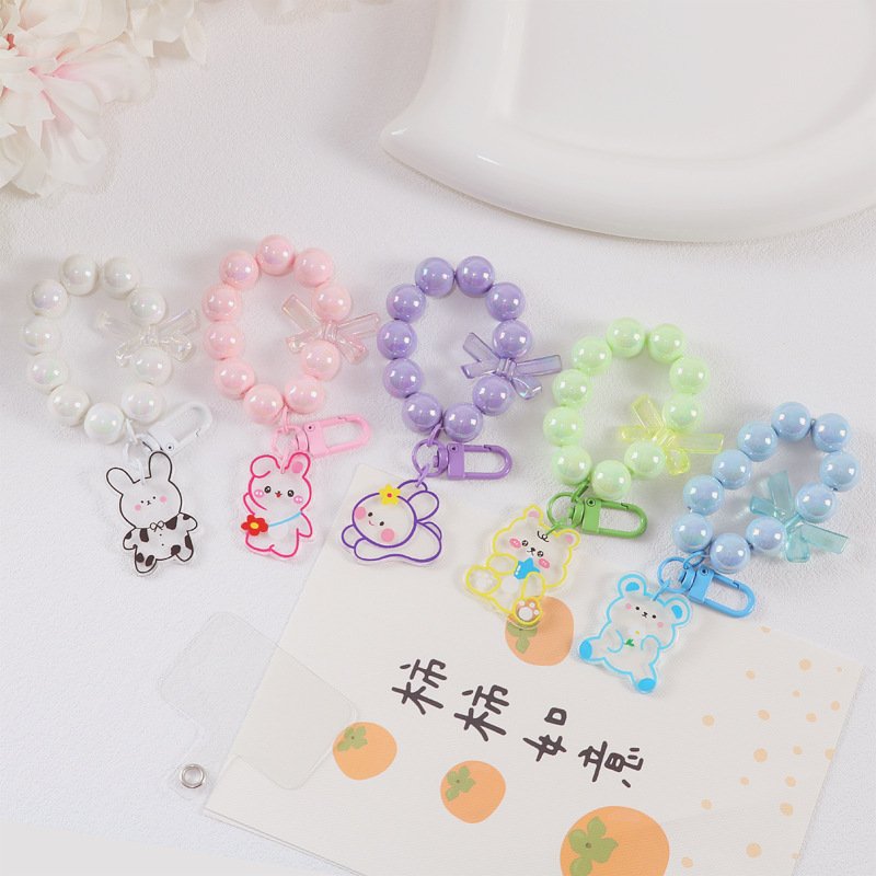 Cartoon Acrylic Accessories Key Chain Customized Lanyard Cord String Strap Universal Mobile Charm Hook Cell Phone Charms Beads