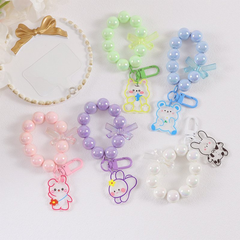 Cartoon Acrylic Accessories Key Chain Customized Lanyard Cord String Strap Universal Mobile Charm Hook Cell Phone Charms Beads