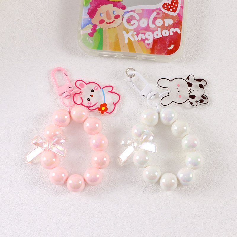 Cartoon Acrylic Accessories Key Chain Customized Lanyard Cord String Strap Universal Mobile Charm Hook Cell Phone Charms Beads