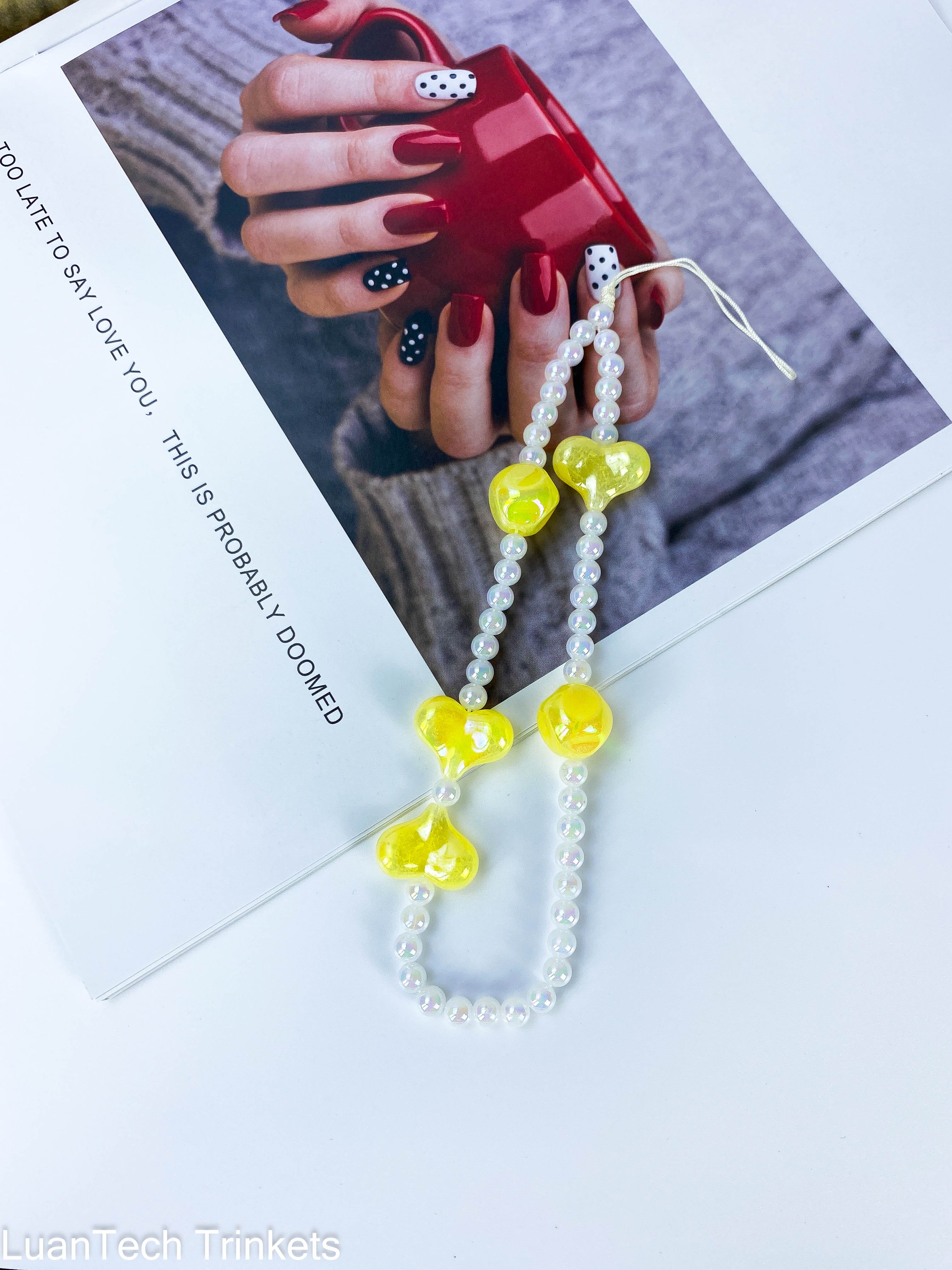 Jewelry Cute Love Heart Colorful Pearl Acrylic Beaded Chain Strap Women Charm Phone Anti-Lost