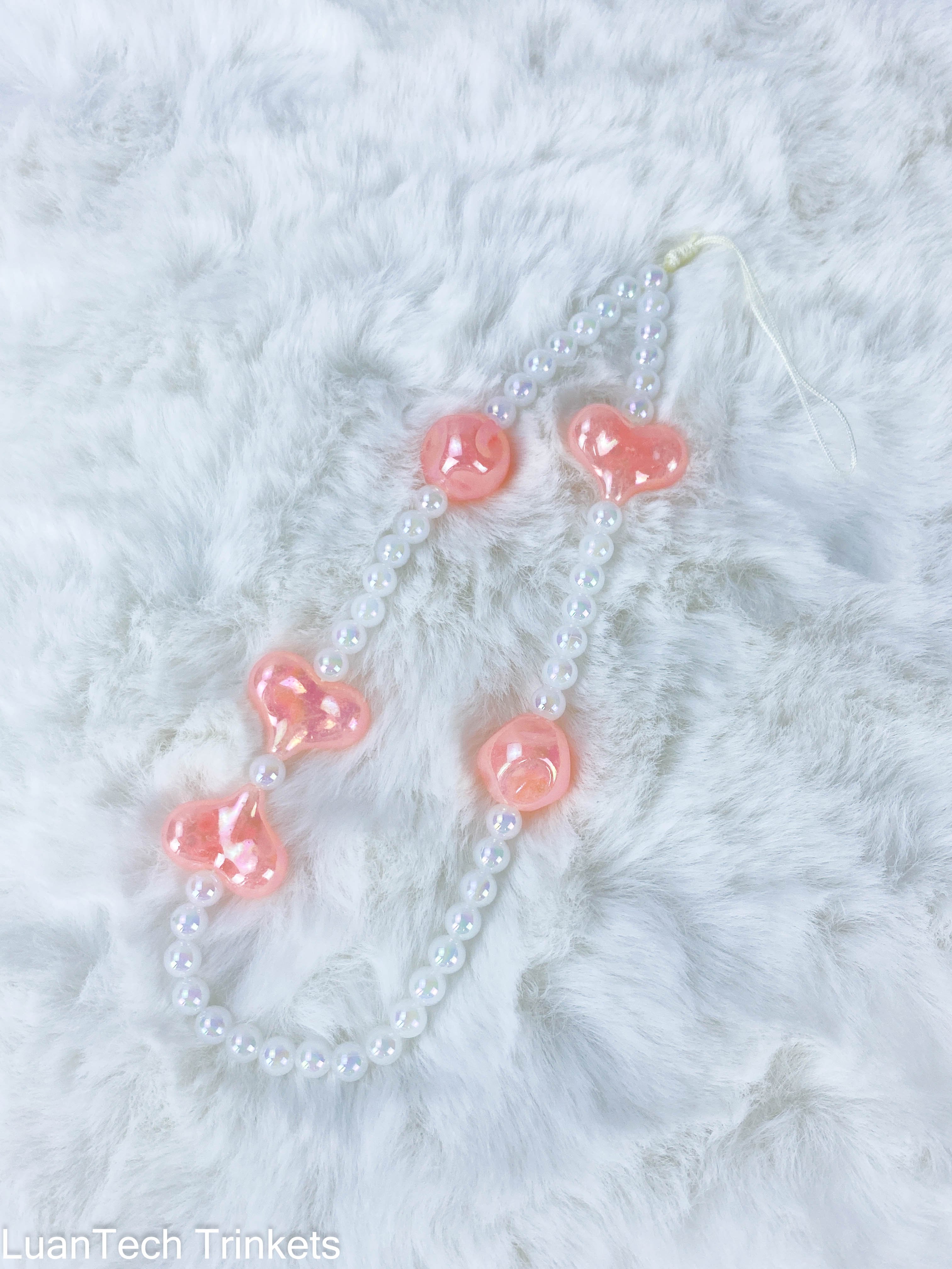 Jewelry Cute Love Heart Colorful Pearl Acrylic Beaded Chain Strap Women Charm Phone Anti-Lost