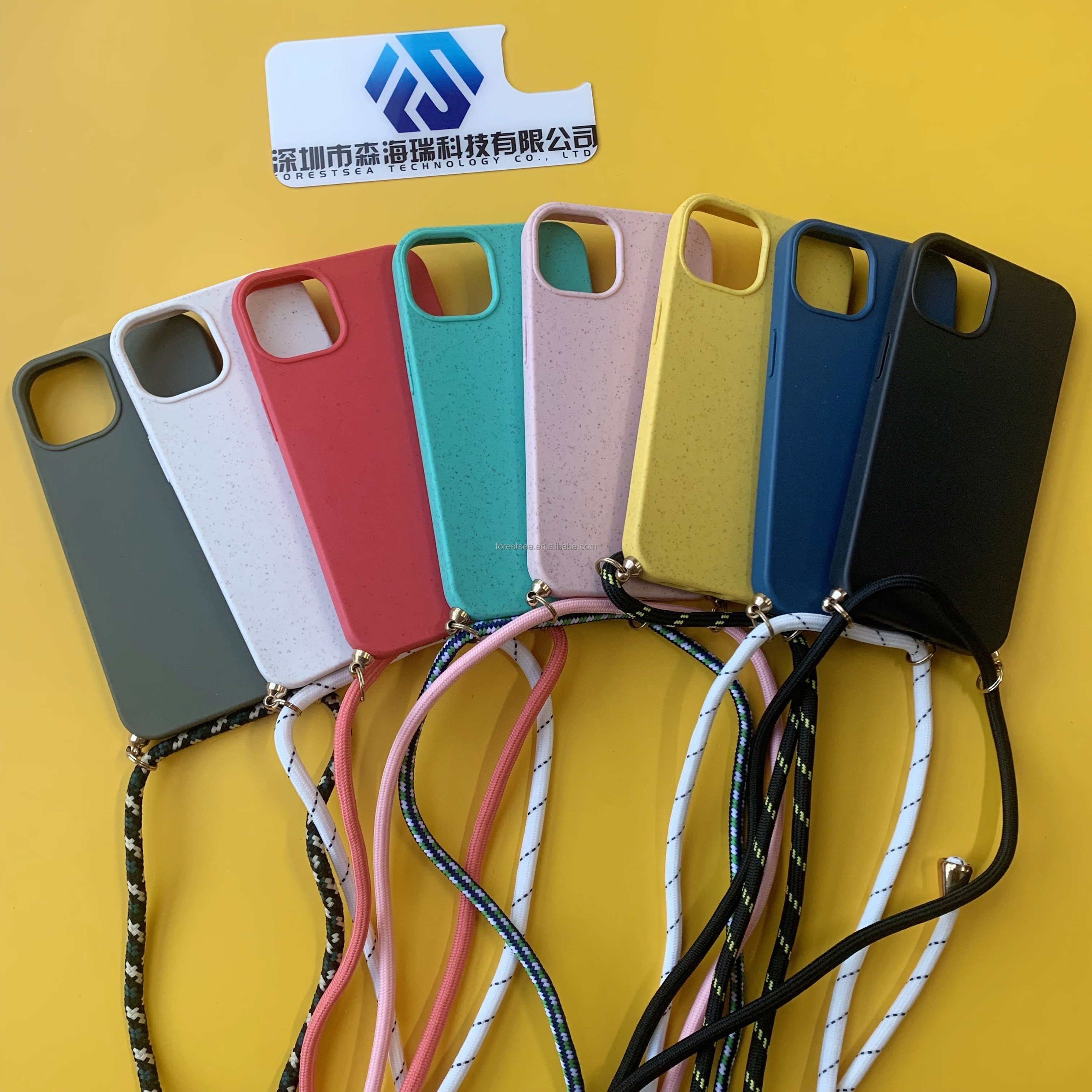 Recycle Biodegradable Wheat Straw Phone Case With Neck Shoulder Lanyard Rope Sling For iPhone16 14 15 Pro Max Mobile Phone Cases
