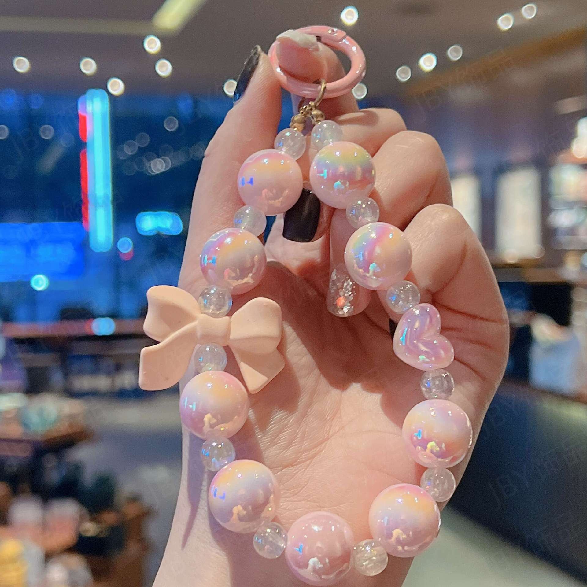 Cartoon phone chain beaded bow Korean style keychain phone case accessory Girl heart chain bag pendant