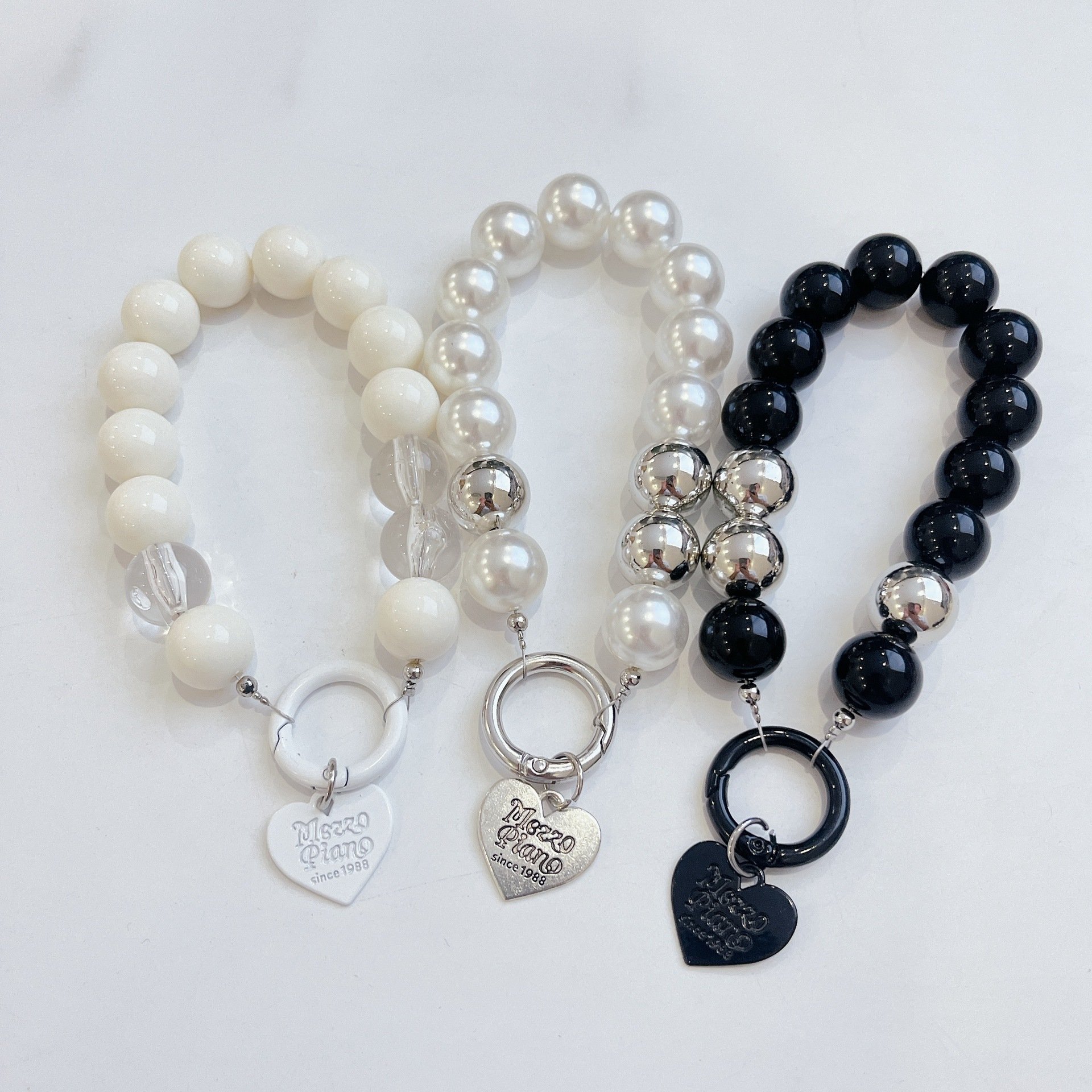 Pearl Beads Black White Acrylic Key Bottle Chain Accessories Phone Charms lanyard Strap Waist Hanging Mobile Chains