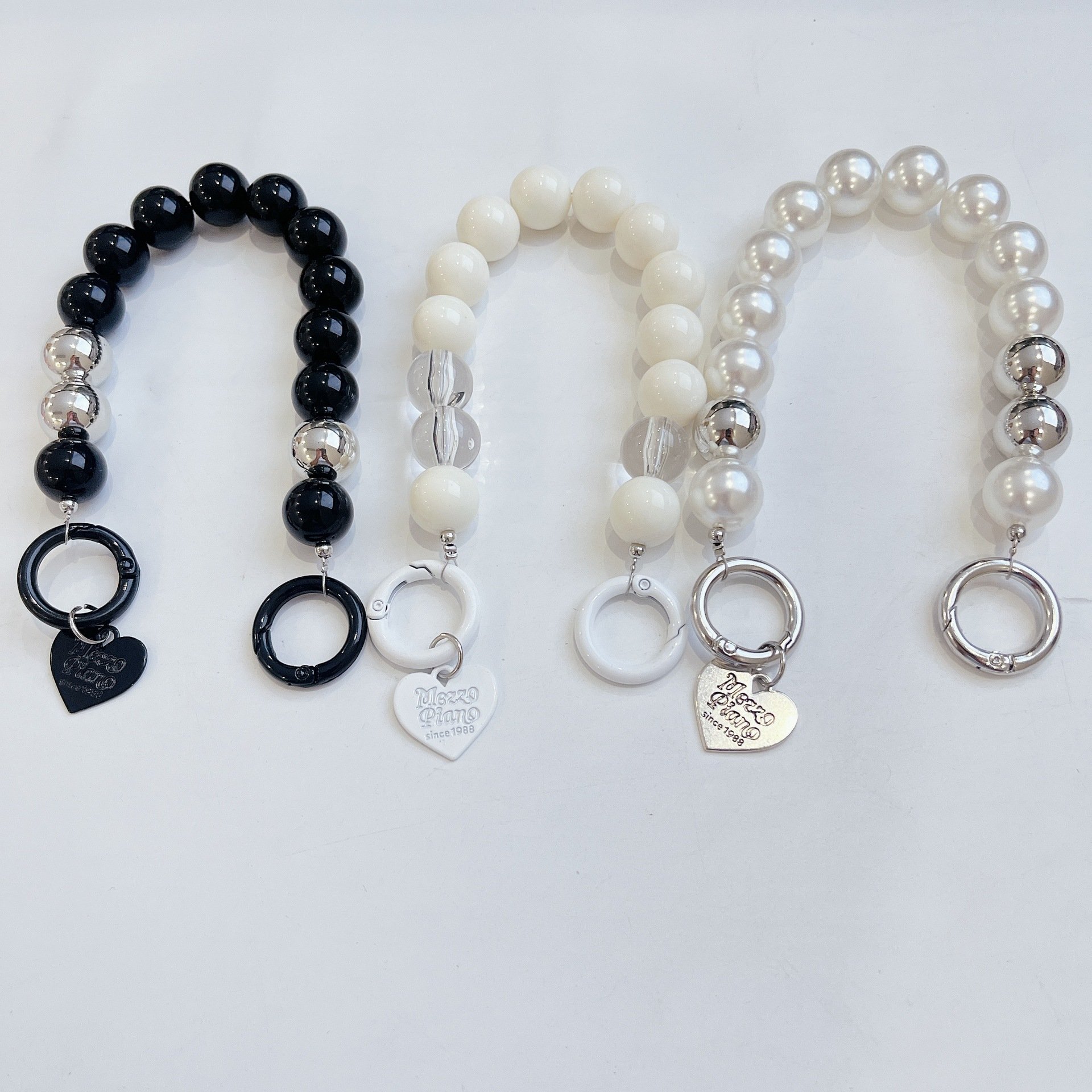 Pearl Beads Black White Acrylic Key Bottle Chain Accessories Phone Charms lanyard Strap Waist Hanging Mobile Chains