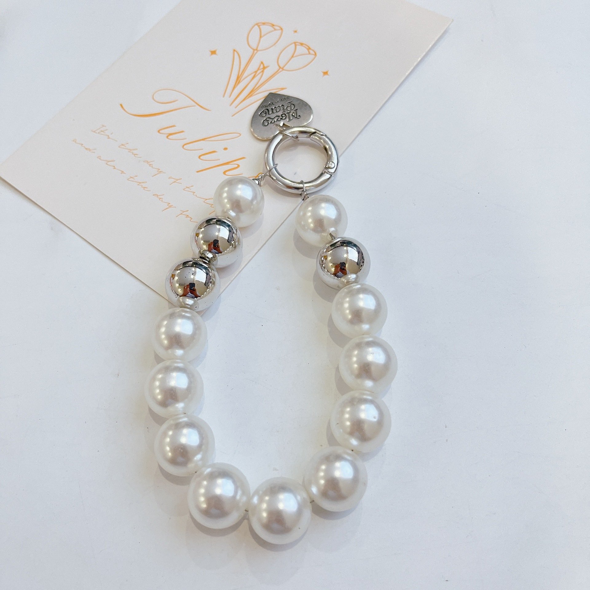 Pearl Beads Black White Acrylic Key Bottle Chain Accessories Phone Charms lanyard Strap Waist Hanging Mobile Chains