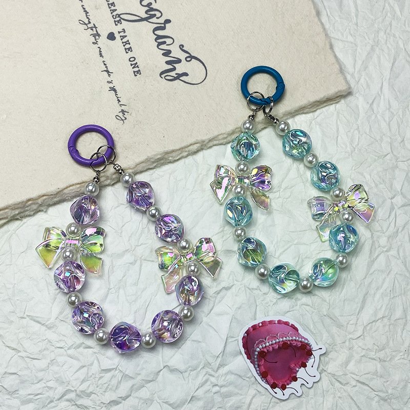Lilangda Y2K Cute Bowknot Phone Charm Strap Lanyard Pendant Sweet Girl Keychain Accessories Beaded Keychain Wristlet