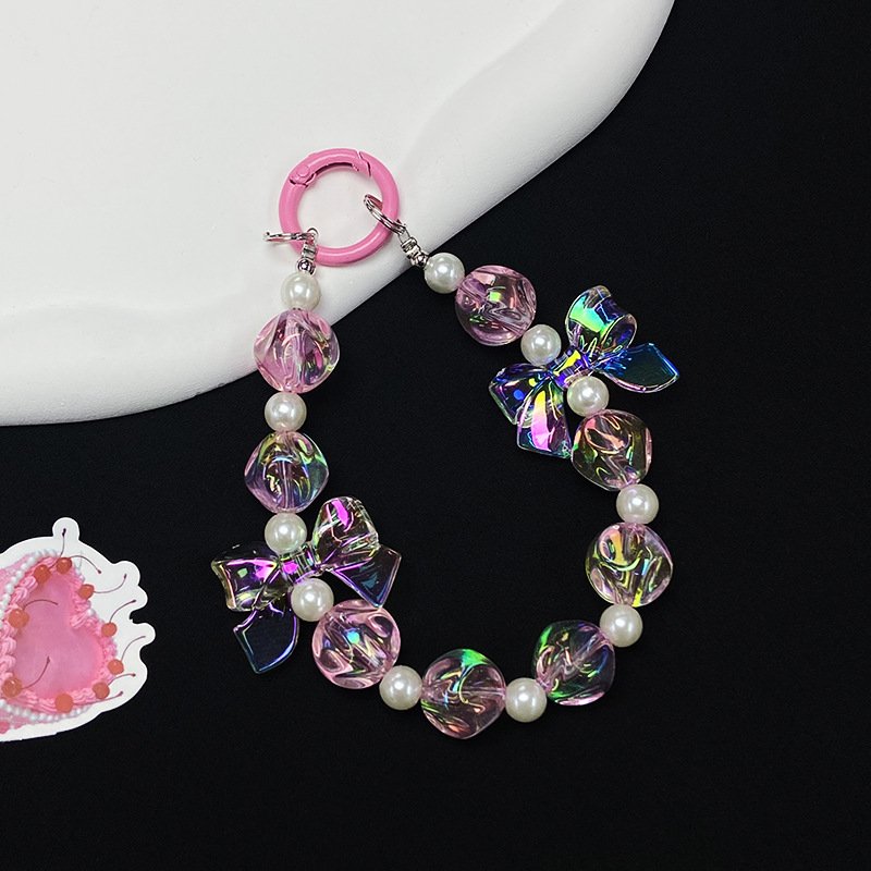Lilangda Y2K Cute Bowknot Phone Charm Strap Lanyard Pendant Sweet Girl Keychain Accessories Beaded Keychain Wristlet