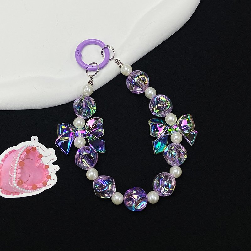 Lilangda Y2K Cute Bowknot Phone Charm Strap Lanyard Pendant Sweet Girl Keychain Accessories Beaded Keychain Wristlet