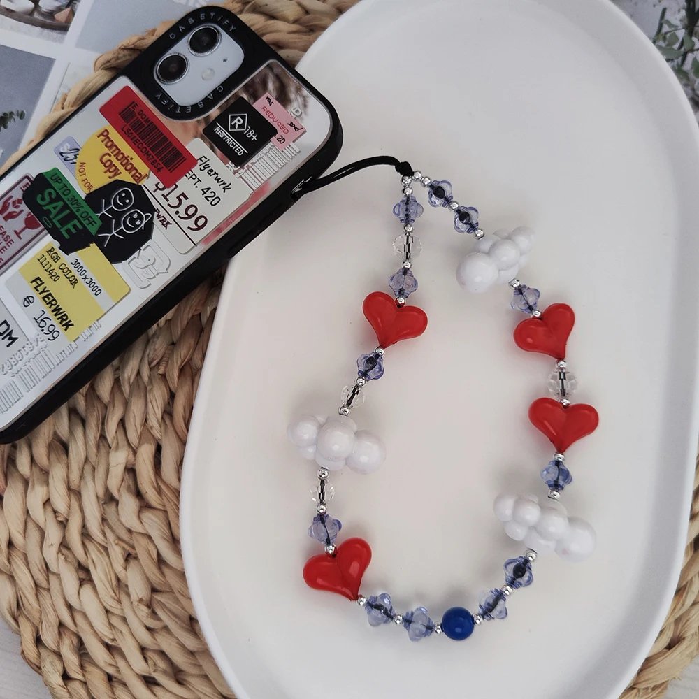 Wholesale Love Heart Phone Straps Clouds Phone Charm Y2K String Cellphone Jewelry